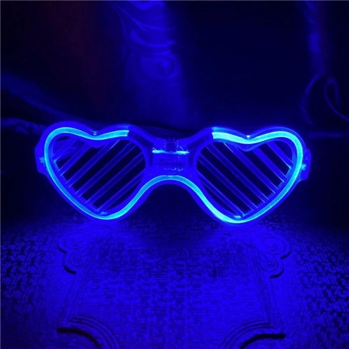 Durukar® Mavi LED Işıklı Kalp Gözlük – 3 Modlu Parti & Glow Gözlüğü