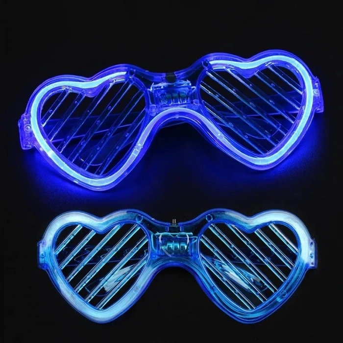 Durukar® Mavi LED Işıklı Kalp Gözlük – 3 Modlu Parti & Glow Gözlüğü