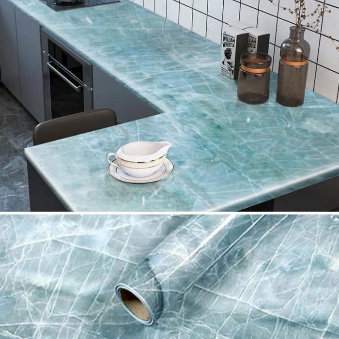 Durukar® Mermer Desenli Masa Tezgah Mutfak Su Geçirmez Yapışkanlı Folyo Sticker Mavi 5x0,6m