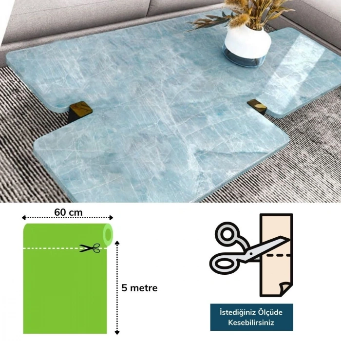 Durukar® Mermer Desenli Masa Tezgah Mutfak Su Geçirmez Yapışkanlı Folyo Sticker Mavi 5x0,6m