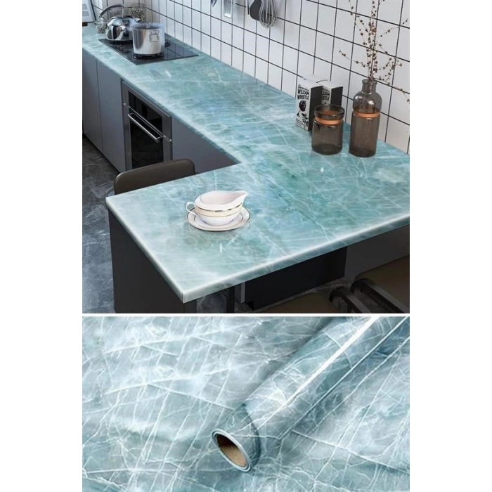 Durukar® Mermer Desenli Masa Tezgah Mutfak Su Geçirmez Yapışkanlı Folyo Sticker Mavi 5x0,6m