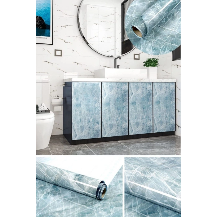 Durukar® Mermer Desenli Masa Tezgah Mutfak Su Geçirmez Yapışkanlı Folyo Sticker Mavi 5x0,6m