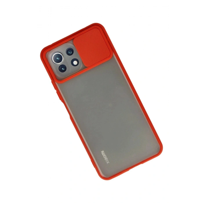 Durukar®   Mİ 11 Lite Kılıf Palm Buzlu Kamera Sürgülü Silikon - Kırmızı