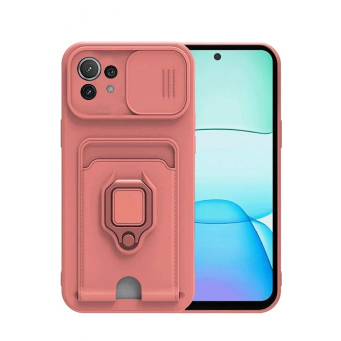 Durukar®   Mİ 11 Lite Kılıf Zuma Kartvizitli Yüzüklü Silikon - Pembe