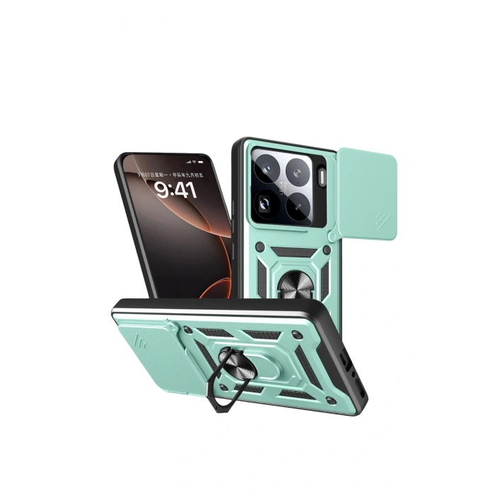 Durukar®   Mi 15 Pro Kılıf Pars Lens Yüzüklü Silikon - Yeşil