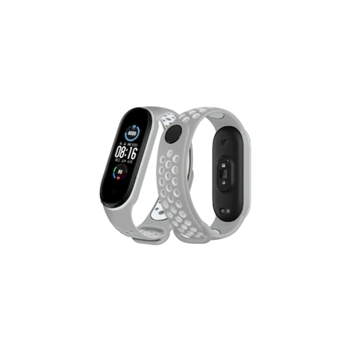 Durukar®   Mi Band 4 Spor Delikli Kordon - Gri-Beyaz