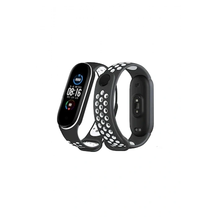 Durukar®   Mi Band 4 Spor Delikli Kordon - Siyah-Beyaz