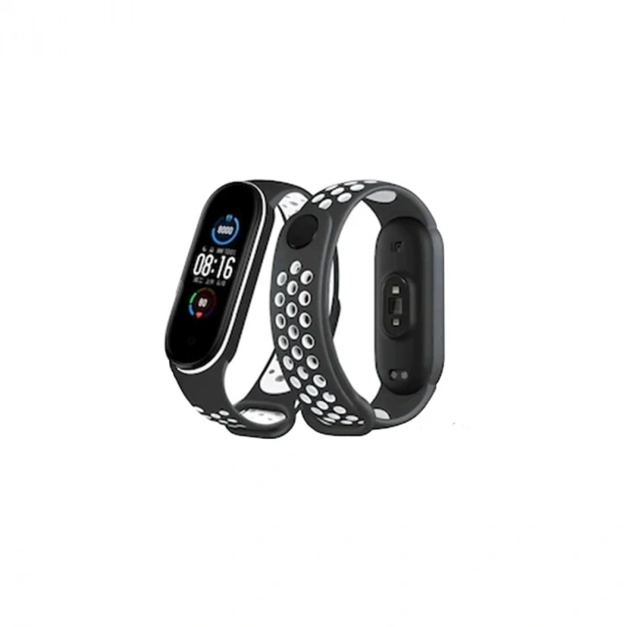 Durukar®   Mi Band 4 Spor Delikli Kordon - Siyah-Beyaz
