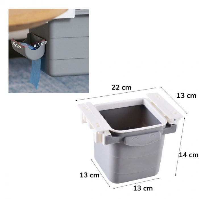 Durukar® Mini Masa Çöp Kovası Plastik Tezgah Altı Geri Çekilebilir Yapışkanlı Görünmez Bölme Pratik