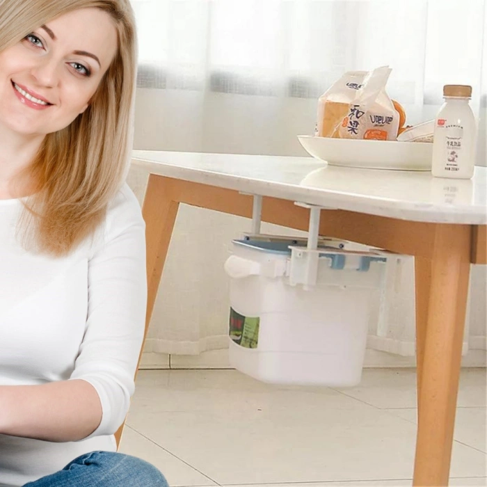 Durukar® Mini Masa Çöp Kovası Plastik Tezgah Altı Geri Çekilebilir Yapışkanlı Görünmez Bölme Pratik