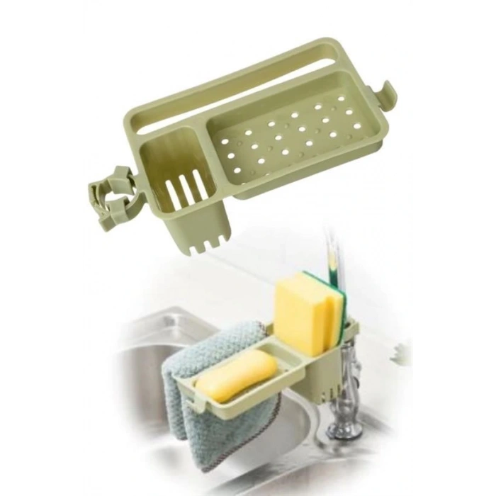 Durukar® Musluğa Takılan Sünger Havlu Askılı Sabun Hazneli mutfak Banyo Lavabo Düzenleyici Organizer