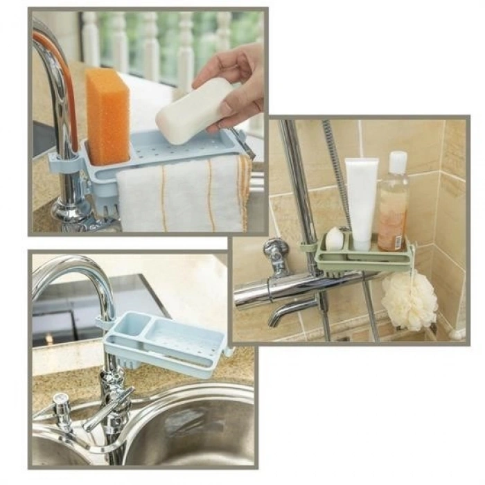 Durukar® Faucet Sponge Towel Rack Soap Compartment Kitchen Bathroom Sink Organizer