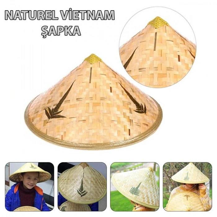 Durukar® Naturel Renk Cambodia Kamboçyalı Vietnam Şapkası PVC Hasır