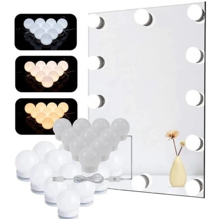 Durukar® Nostalgia Hollywood Style 10-piece Makeup Vanity Mirror with White LED Light USB