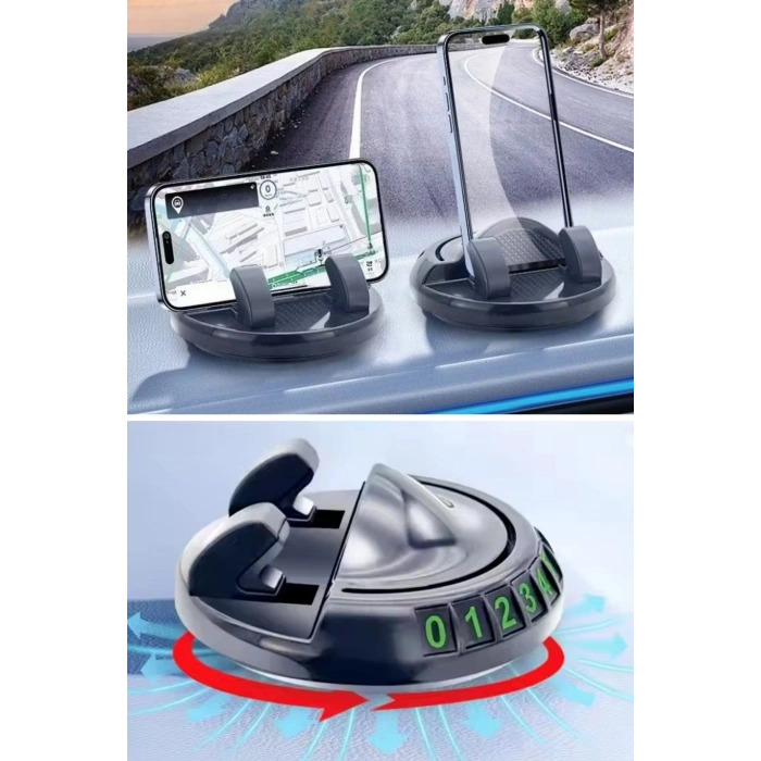Durukar® Numaratörlü Güçlü Yapışkanlı 360 Derece Dönebilen Su Geçirmez Araç İçi Telefon Tutucu Plastik Aparat