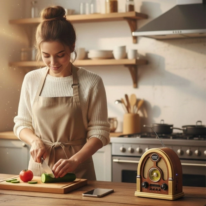 Durukar® Orta Boy Kubbe Model Retro Ahşap Tasarım Bluetooth Hoparlörlü Radyo – FM/AM Destekli, Şarjlı ve Taşınabilir Radyo NS-7061