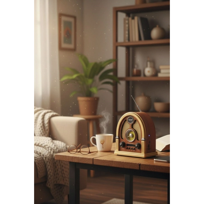 Durukar® Orta Boy Kubbe Model Retro Ahşap Tasarım Bluetooth Hoparlörlü Radyo – FM/AM Destekli, Şarjlı ve Taşınabilir Radyo NS-7061