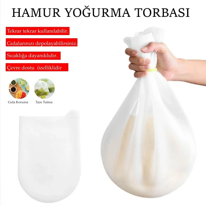 Durukar® Orta Hamur Torbası Silikon Şeffaf Hamur Yoğurma Torbası Ekmek Makarna Mantı  Hamuru Kolay Yo