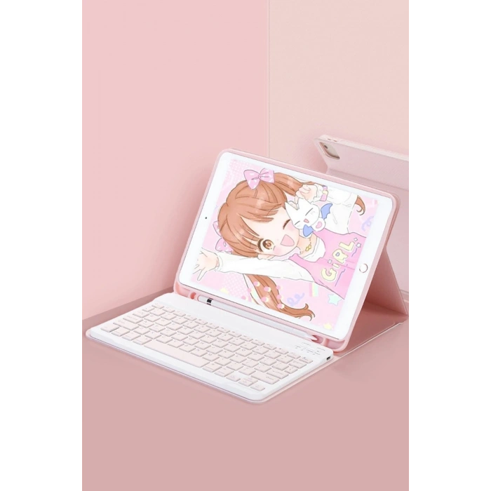 Durukar®   Pad 6 Kılıf KC01 Smart Klavyeli Tablet Kılıfı - Pembe