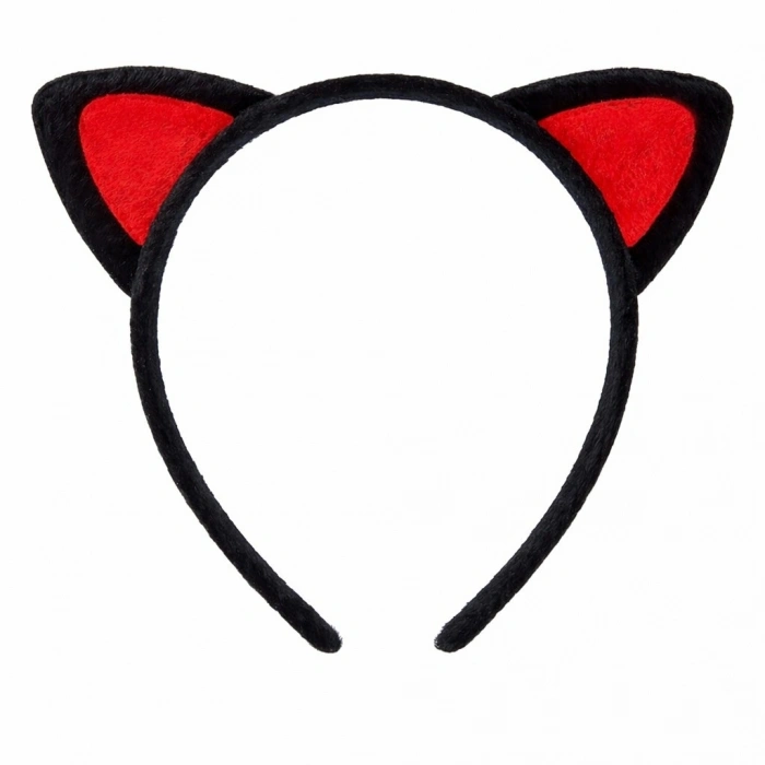 Durukar® Peluş Kedi Kulak Taç Kırmızı Siyah – Çocuk Parti & Kostüm Tacı