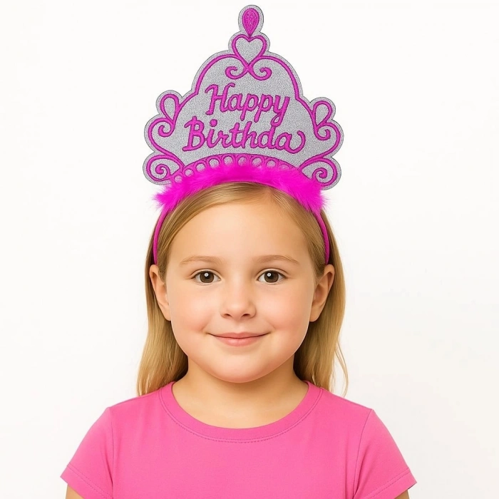 Durukar® Pembe Happy Birthday Prenses Tacı – Doğum Günü Taç Aksesuarı