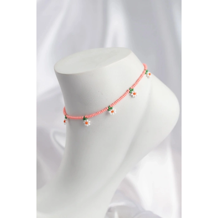 Durukar® Pembe Renk Boncuklu Papatya Motifli Halhal