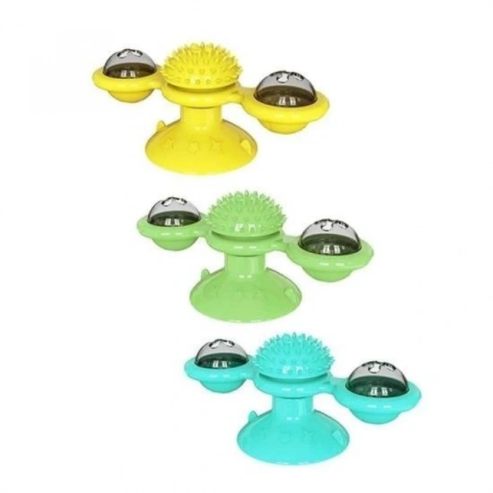 Durukar® Pet Malzemeleri Vantuzlu Fırıldak Toplu Dönen Şeffaf Depo Tasarım İnteraktif Kedi Oyuncağı