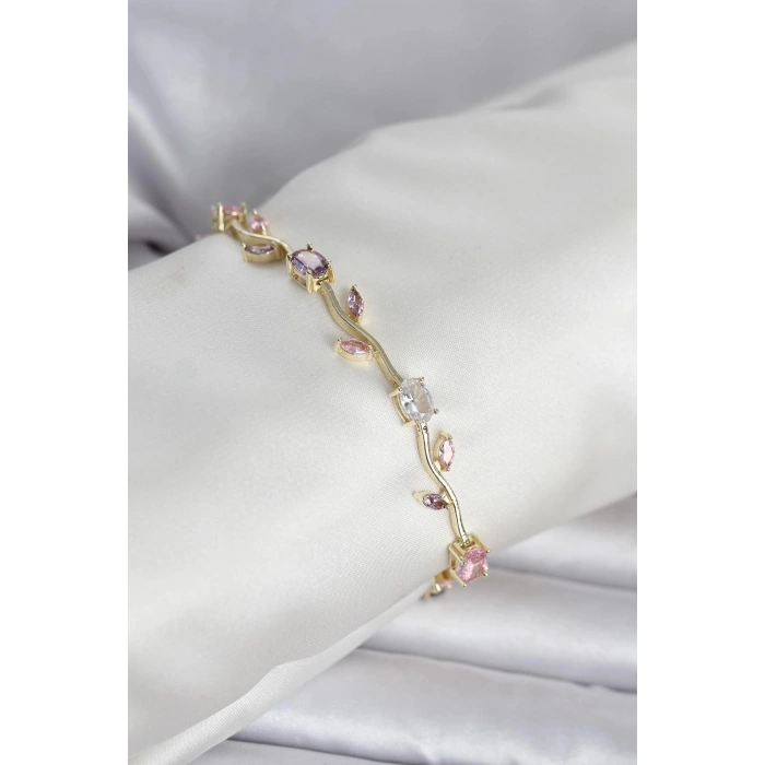 Durukar® Pirinç Gold Renk Çiçek Sarmaşık Model Kadın Bileklik