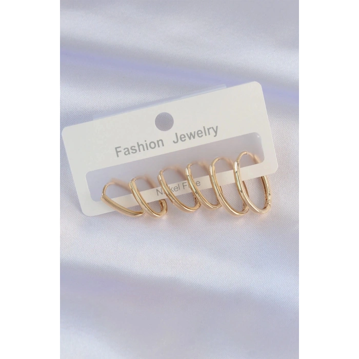 Durukar® Pirinç Gold Renk İnce Oval Küpe Seti