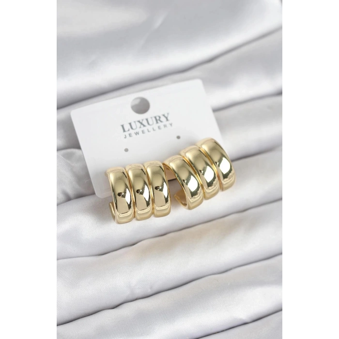 Durukar® Pirinç Gold Renk Üçlü Görünüm Kadın Küpe