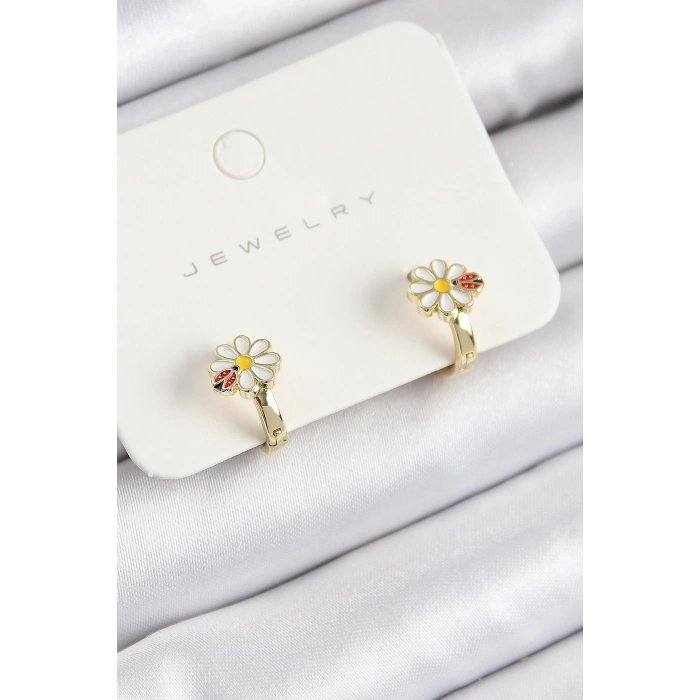 Durukar® Pirinç Papatya Model Gold Renk Çocuk Küpe