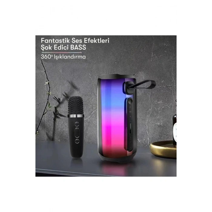Durukar®  Pluse 5 Mikrofonlu RGB Kablosuz Hoparlör - Siyah
