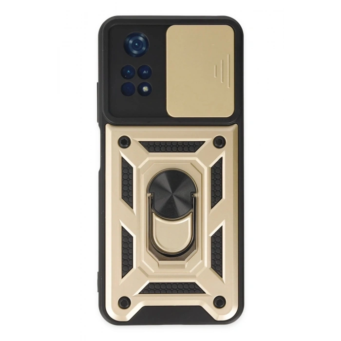Durukar®   Poco M4 Pro 4G Kılıf Pars Lens Yüzüklü Silikon - Gold