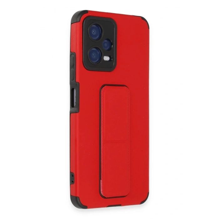 Durukar®   Poco X5 5G Kılıf Mega Standlı Silikon - Kırmızı