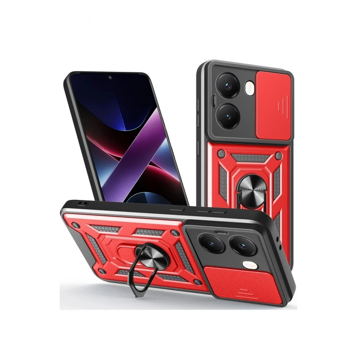 Durukar®   Poco X7 Pro Kılıf Pars Lens Yüzüklü Silikon - Kırmızı