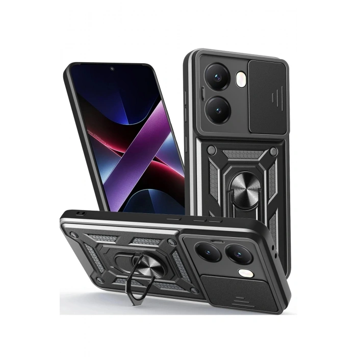Durukar®   Poco X7 Pro Kılıf Pars Lens Yüzüklü Silikon - Siyah