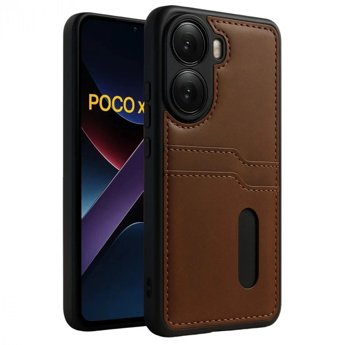 Durukar®   Poco X7 Pro Kılıf Sara Kartvizitli Deri Kılıf - Taba