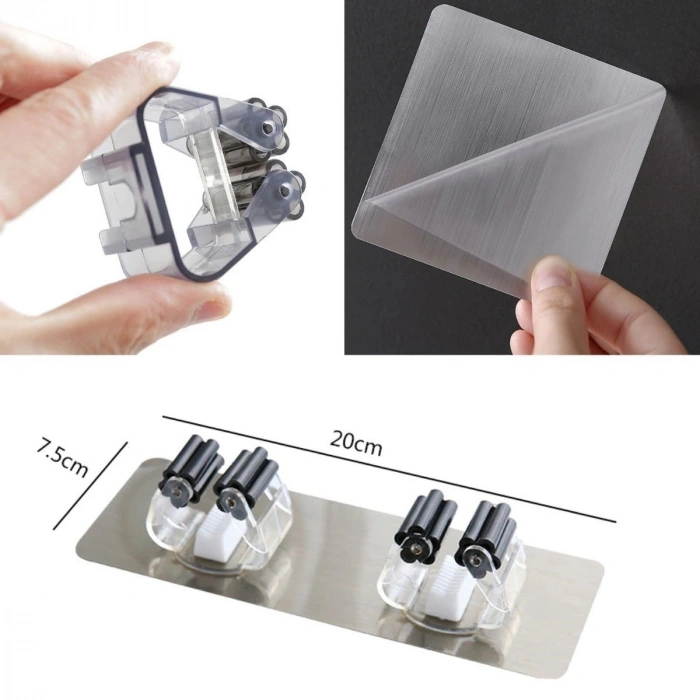 Durukar® Pratik Organizer 4lü Yapışkanlı Fırça Paspas Mop Fırça Sabitleyici Ergonomik Alet Aparatı