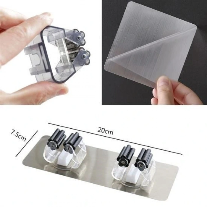 Durukar® Pratik Organizer 4lü Yapışkanlı Fırça Paspas Mop Fırça Sabitleyici Ergonomik Alet Aparatı