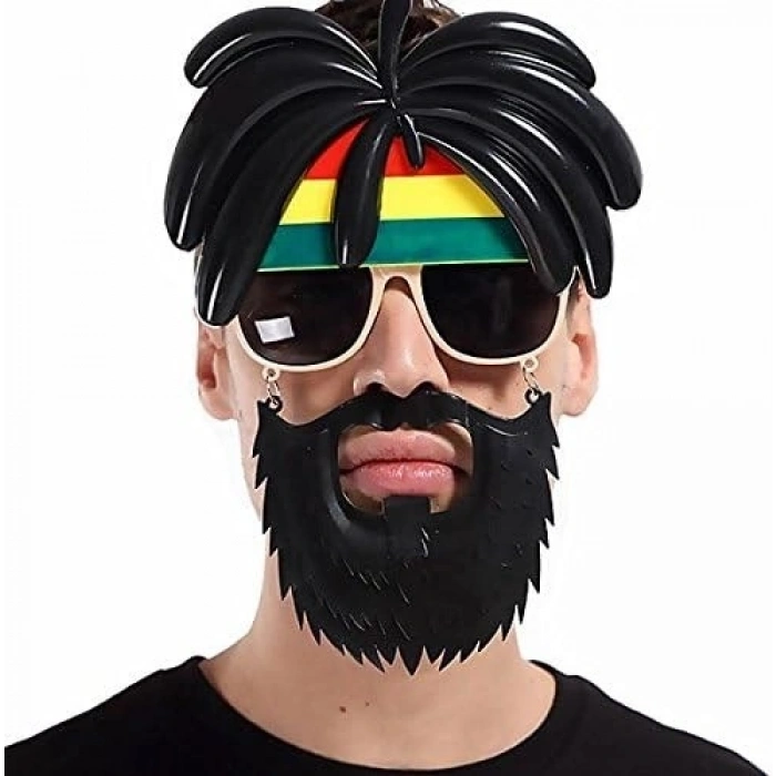 Durukar® Rasta Peruklu Rasta Sakallı Bob Marley Bıyıklı Parti Gözlüğü 27x18 cm