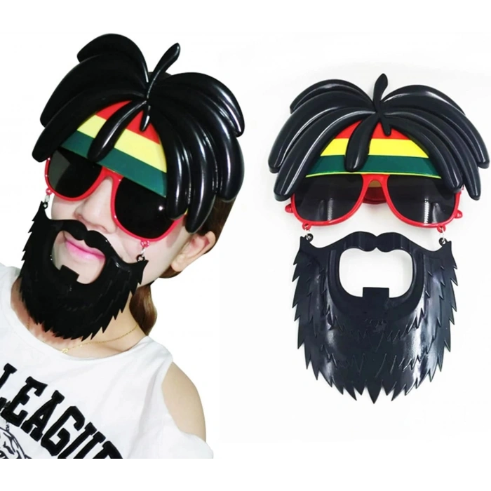 Durukar® Rasta Peruklu Rasta Sakallı Bob Marley Bıyıklı Parti Gözlüğü 27x18 cm
