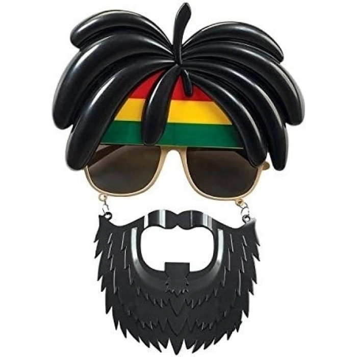 Durukar® Rasta Peruklu Rasta Sakallı Bob Marley Bıyıklı Parti Gözlüğü 27x18 cm