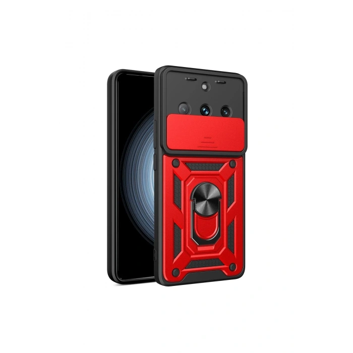 Durukar®  Realme 11 Pro Kılıf Pars Lens Yüzüklü Silikon - Kırmızı