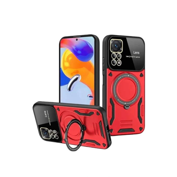 Durukar®  Realme 11 Pro Plus Joy Lens Standlı Kapak - Kırmızı
