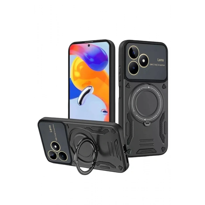 Durukar®  Realme C53 Kılıf Joy Lens Standlı Kapak - Siyah
