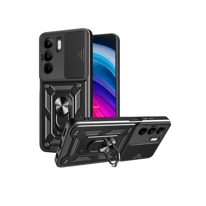 Durukar®  Realme C75 4G Kılıf Pars Lens Yüzüklü Silikon - Siyah