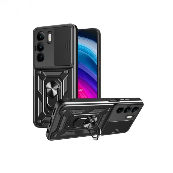 Durukar®  Realme C75 4G Kılıf Pars Lens Yüzüklü Silikon - Siyah
