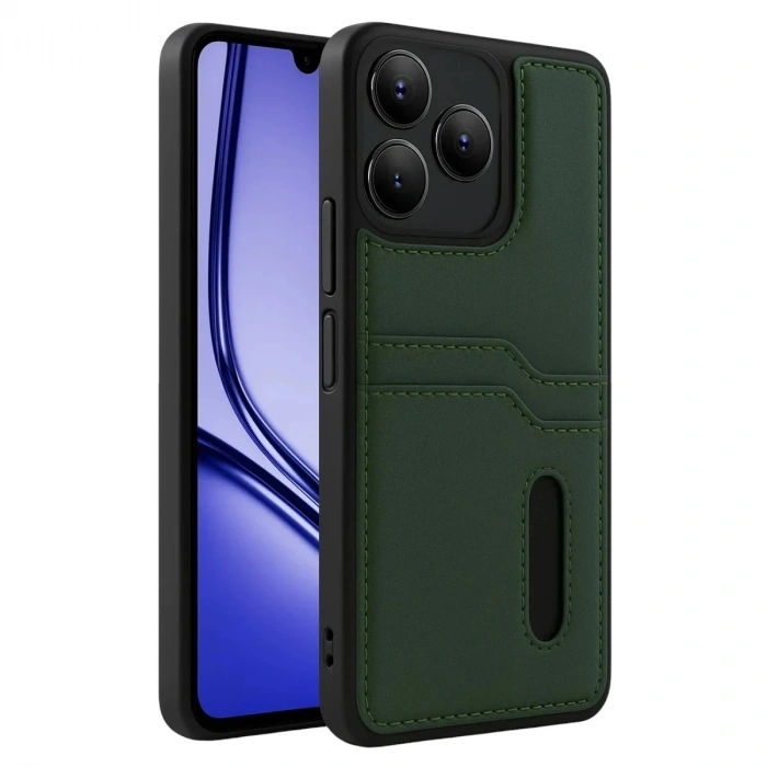 Durukar®  Realme Note 50 4G Kılıf Sara Kartvizitli Deri Kılıf - Koyu Yeşil