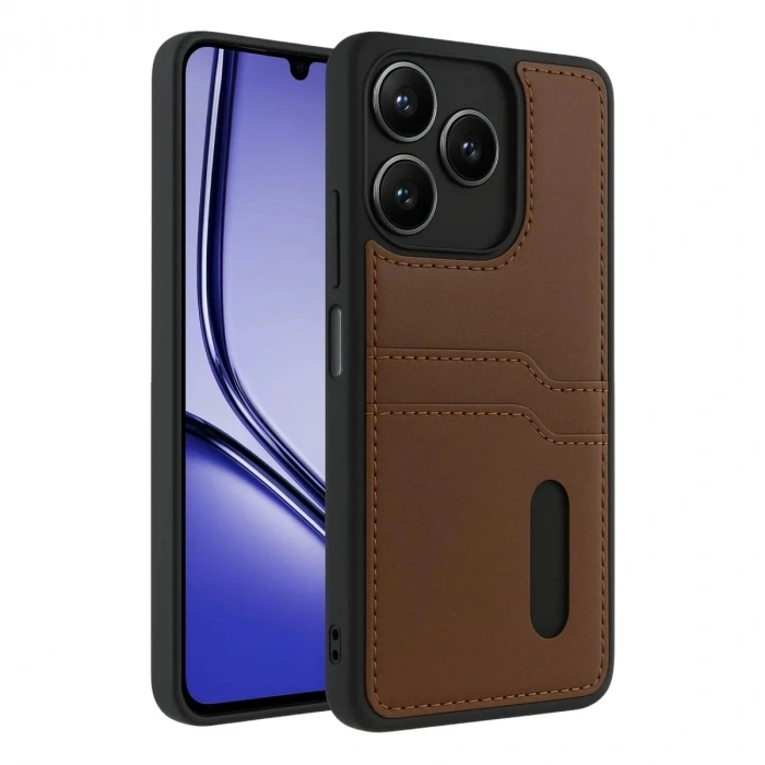Durukar®  Realme Note 50 4G Kılıf Sara Kartvizitli Deri Kılıf - Taba