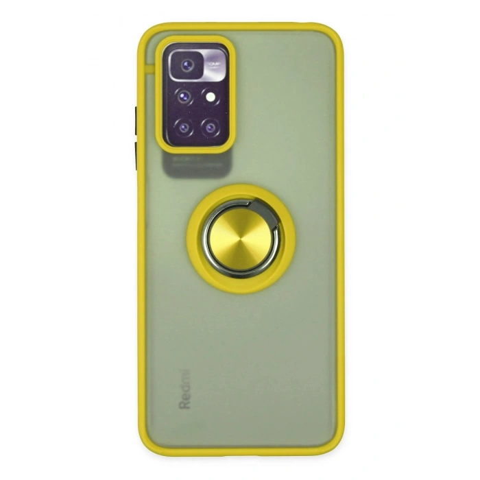 Durukar®   Redmi 10 2022 Kılıf Montreal Yüzüklü Silikon Kapak - Sarı
